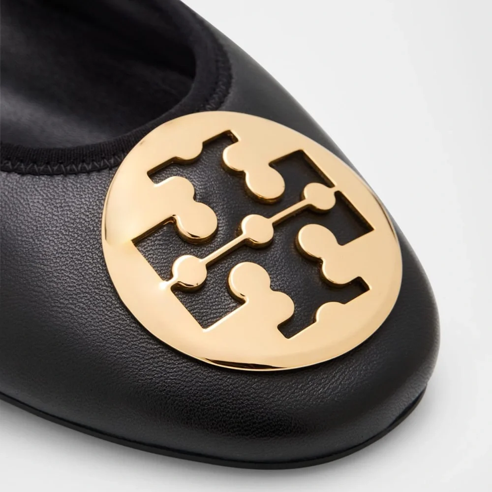 Tory Burch Black Flats with Gold Emblem - Picture 6 of 8